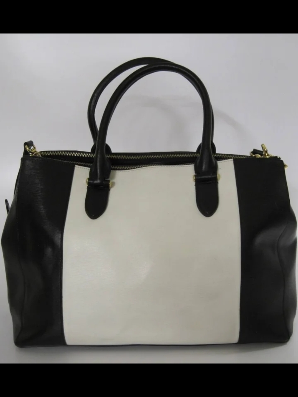 Lauren Ralph Lauren Dryden Marcy Large Black & White Spectator Satchel Tote Bag